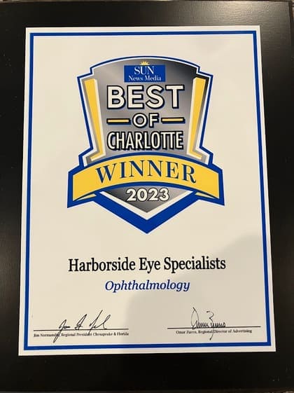 Best of Charlotte 2023 winner plaque: Harborside Eye Specialists, Ophthalmology